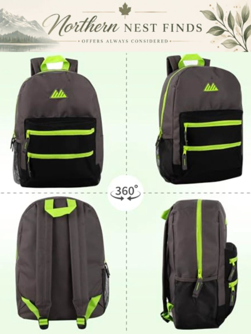 Summit Ridge Two Tone Backpack with Side Water Bottle Pockets - Picture 3 of 6